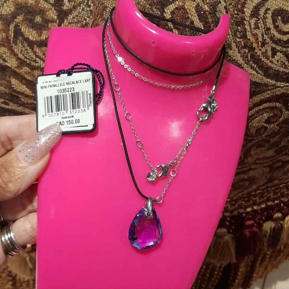 NEW GENUINE SWAROVSKI BLUE 2 IN 1 TANZANITE PARALLELE NECKLACES SET 1035223